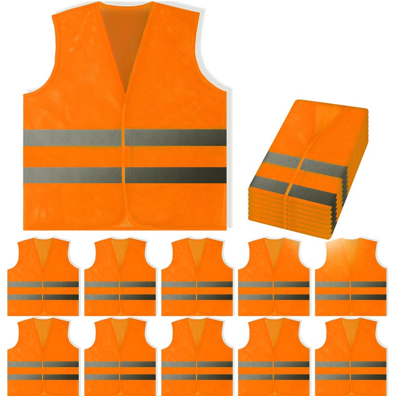 PeerBasics Safety Vests 12 Pack - Orange Reflective High Visibility, Hi Vis Silver Strip, Men Women, Work, Cycling, Runner, Surveyor, Volunteer, Crossing Guard, Road, Construction, Neon - Image 1